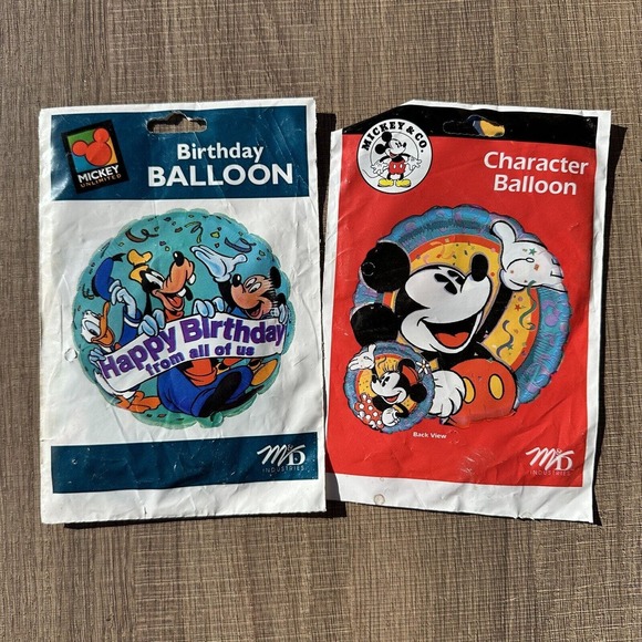 Vintage 90s Disney Mickey Mouse Unlimited Birthday Balloons Goofy Lot of 2‎ - Picture 1 of 3